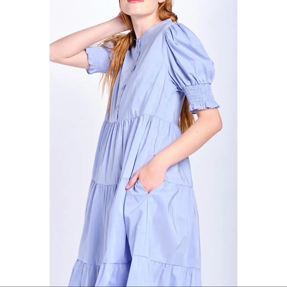 En Saison Willow Blue Tiered Poplin Midi Dress - Picture 2 of 8